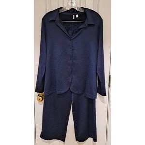 Nordstrom Navy Blue Small‎ Pajama Set Satin  100% Polyester